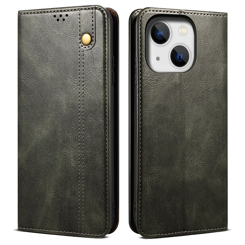 Stand Phone Cover For iPhone 15 Plus Waxy Crazy Horse Texture Wallet PU Leather Shell Phone Case Stand Phone Cover For iPhone 15 Plus Waxy Crazy Horse Texture Wallet PU Leather Shell Phone Case